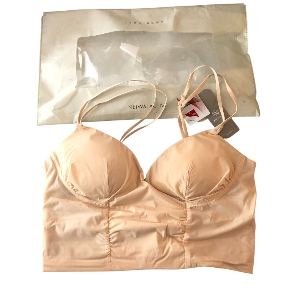Neiwai Ballet Ruched Bra Top Strappy Sweet Apricot Beige M